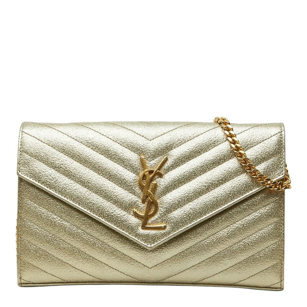 Saint Laurent Cassandra Chain Wallet Leather Crossbody Bag Gold